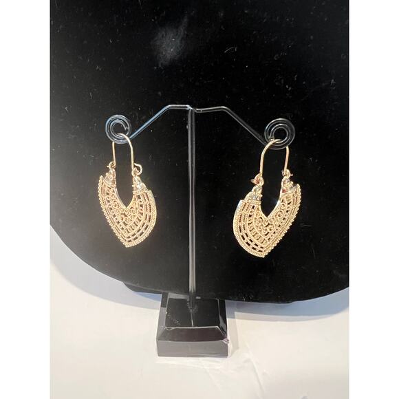 Vintage Antique 2 inch Intricate Design Bohemian Indian Brass Pierced Earrings - Picture 1 of 4